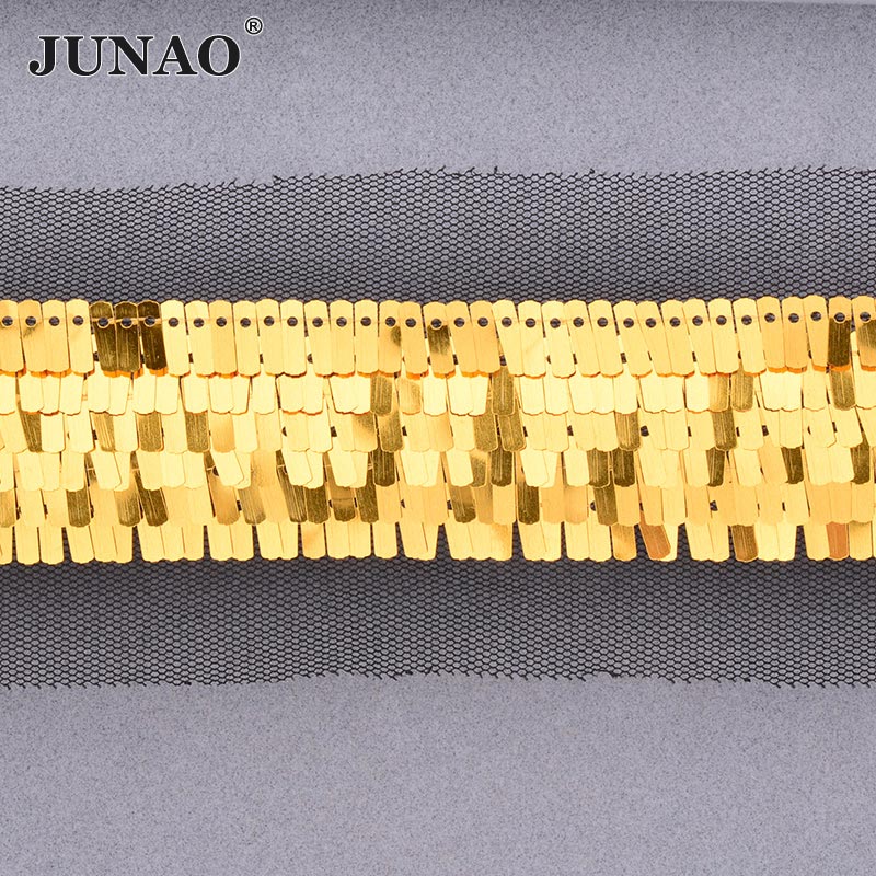 Junao 1 Yard 35 Mm Glitter Zilver Goud Sequin Trim Lint Naaien Pailletten Stof Decoratie Paillette Materiaal Plakboek Ambachten: Gold