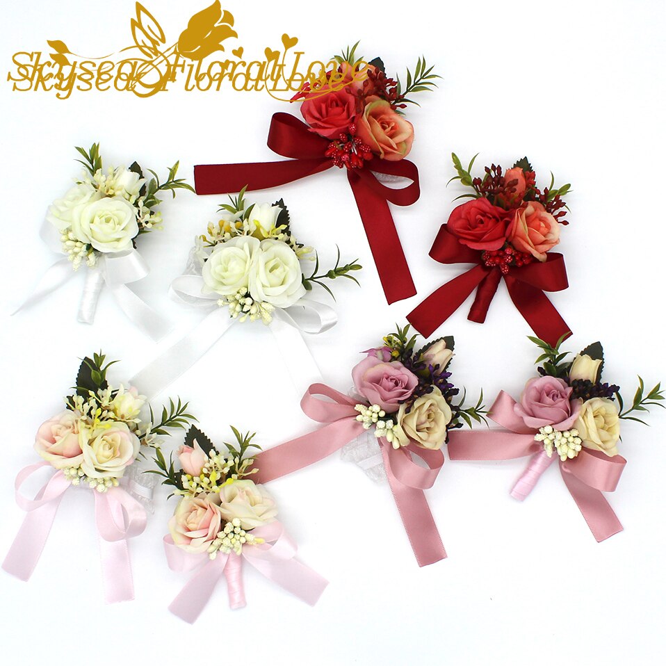 Bruiloft corsages en boutonnières broche bruid bruidegom pols corsages bruiloft bloemen