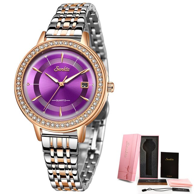 Reloj Mujer Sunkta Mode Vrouwen Horloges Rose Gold Dames Armband Horloges Creatieve Waterdichte Quartz Horloges Voor Vrouwen: Rose gold purple