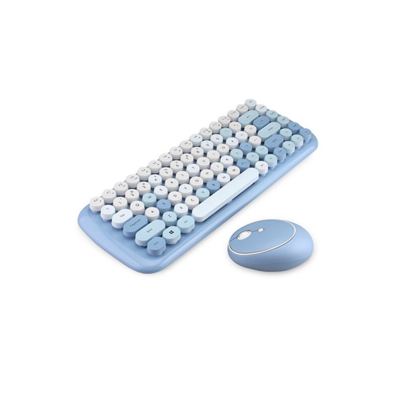 Wireless Bluetooth Keyboard Mouse Kit Steampunk 2.4G Wireless Mouse 1600DPI Position Retro Colorful 84 Round Keys Keyboard: Blue