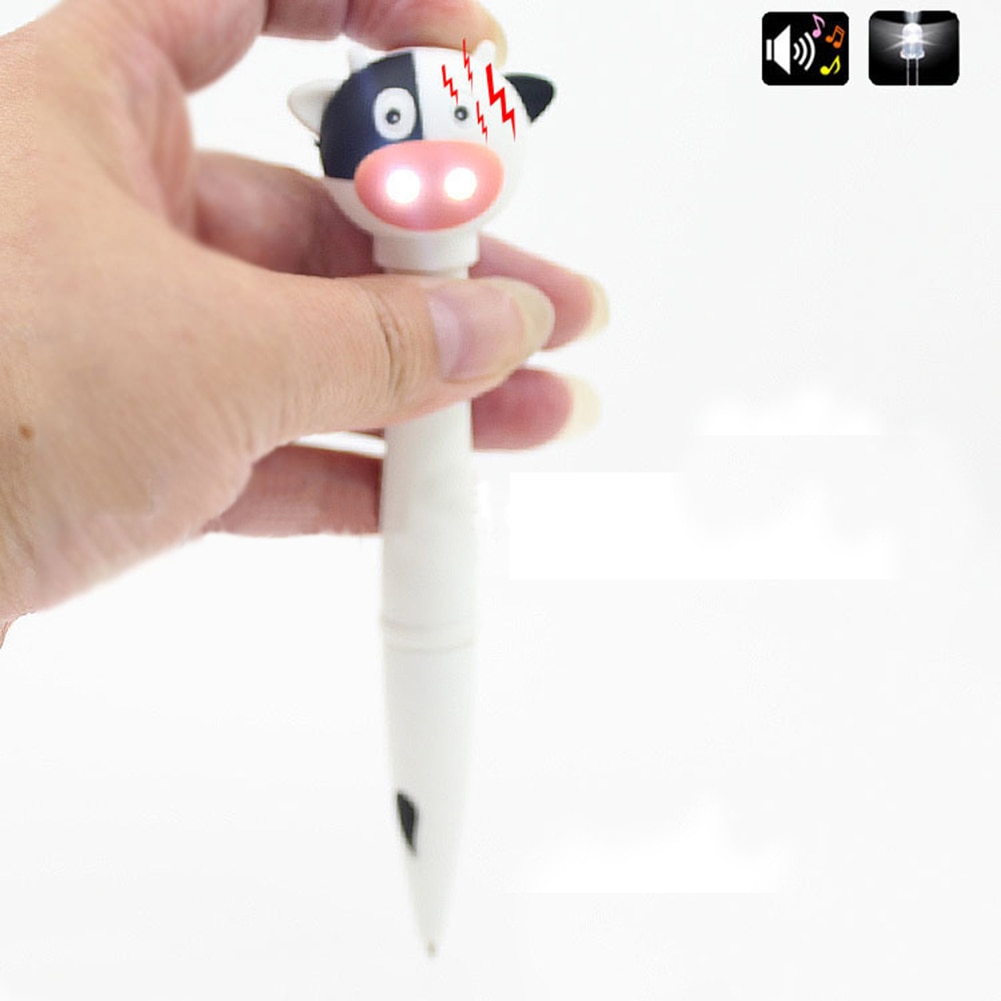 Cow Duck Giraffe Electronic Pen LED Light Animal Sound Kids Pen School Supplies