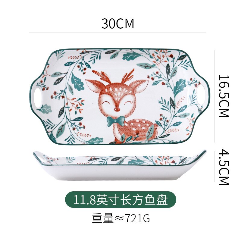 Cartoon Ceramic Kids Plate Set Dinning Food Deer Restaurant Nordic Plates Dinner Serving Platos De Cena Home Tableware DL60PZ