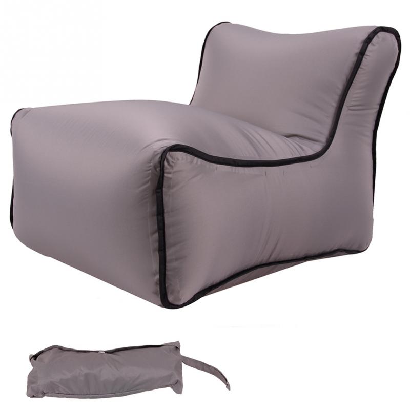 Bærbar sammenklappelig oppustelig sofa rejser doven pose sove strand vandtæt sovesofa luft udendørs campinglomme stol  #2: Grå