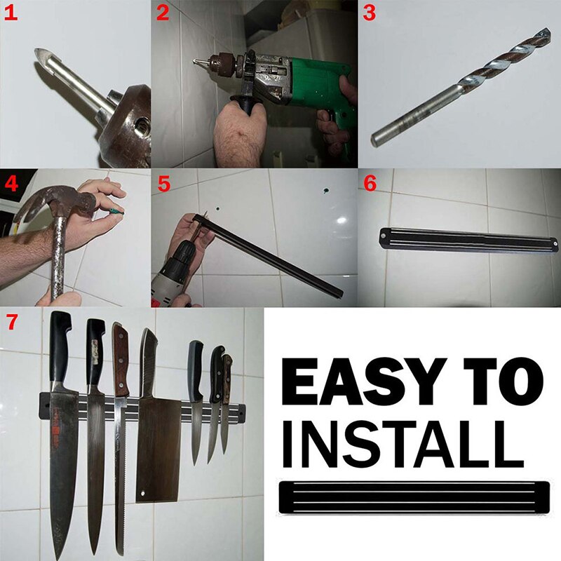 Magnetisk knivhållare väggfäste svart knivställ för plastblock magnet knivhållare köksredskapsorganisatör