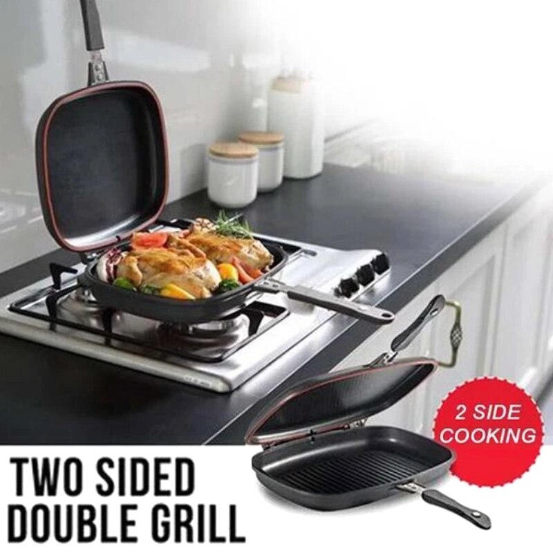 Double Sided Grill Pan Portable Durable for Grilling Frying Home Kitchen Camping XH8Z