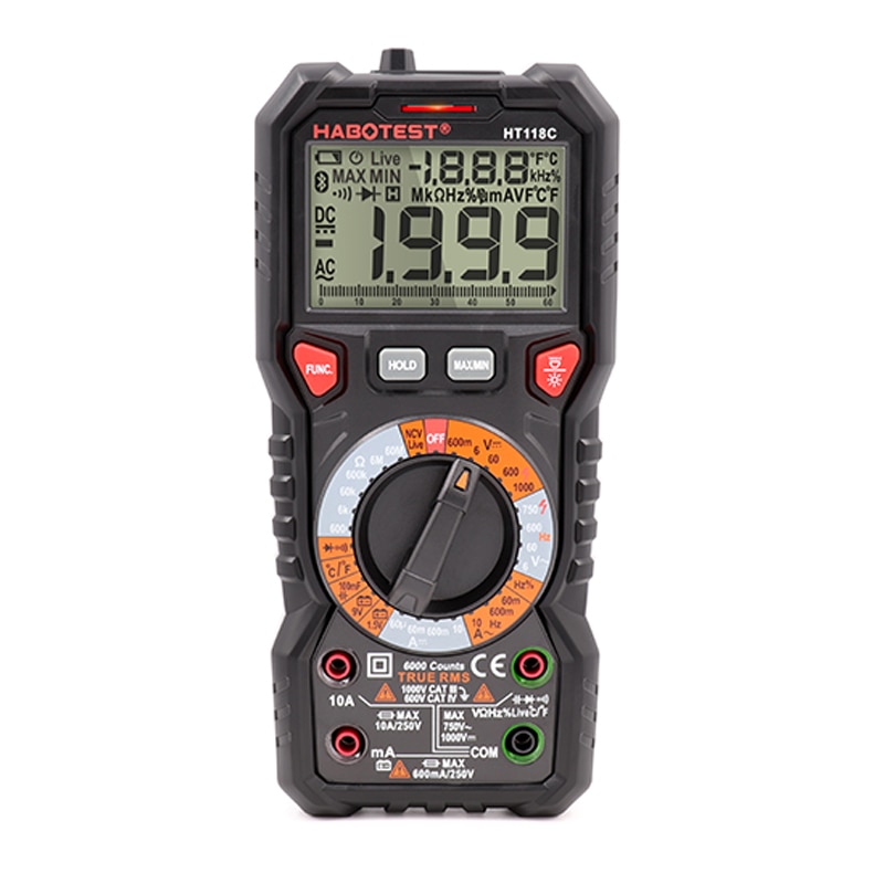 Digital Multimeter High Precise Multimetro Voltage Meter HT118 6000 counts 1000V AC/DC Ohm Hz NCV Live C/F Duty