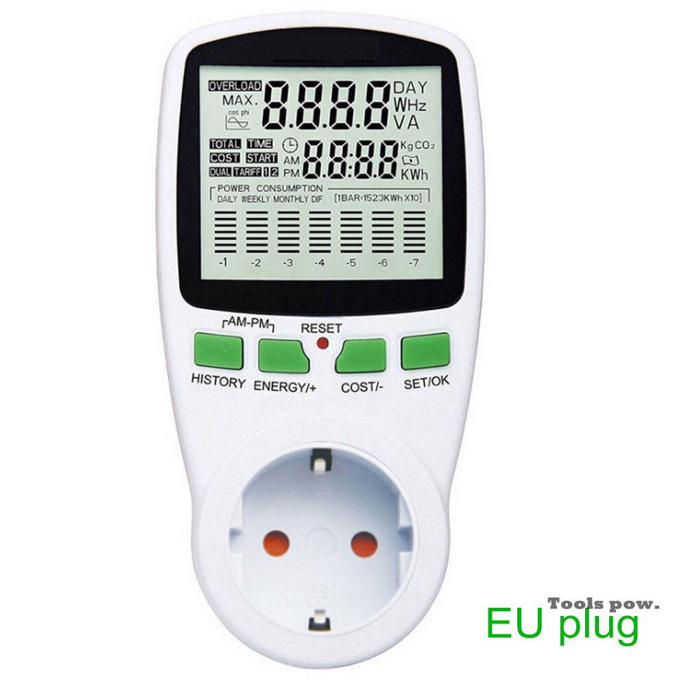 Ac intelligent energi strømmåler wattmeter stik eu us fr  uk 0.5w spænding strøm frekvens el monitor eu/us/dk stik