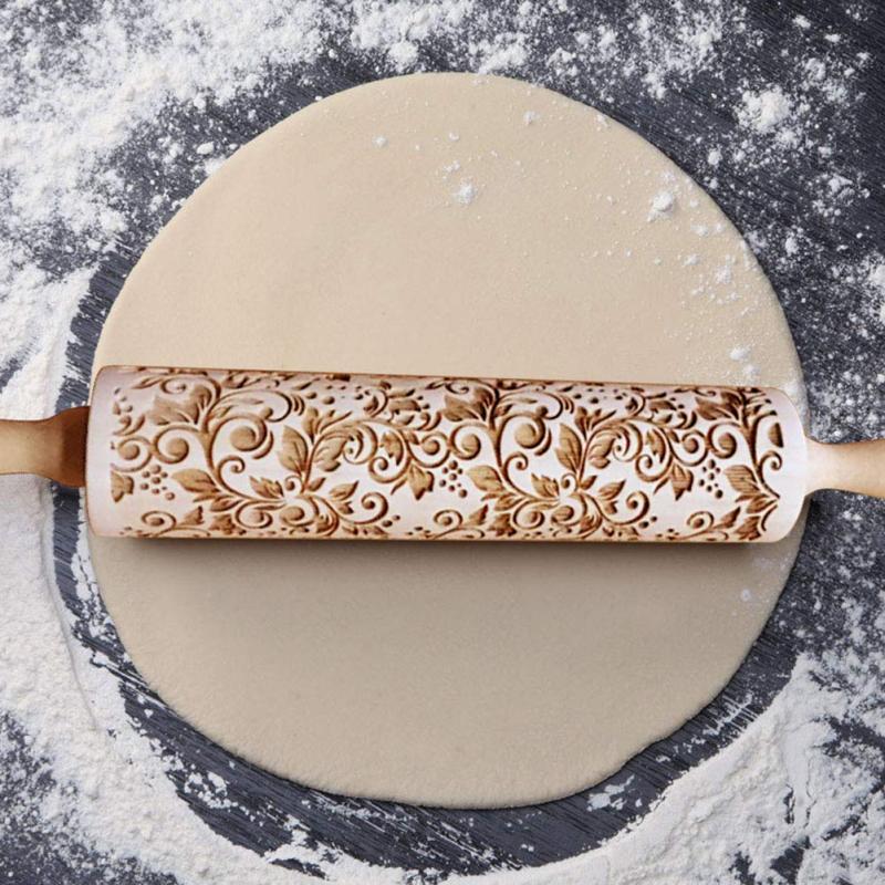 Kerst Embossing Rolling Pin Koekjes Bakken Noodle Biscuit Fondant Taart Deeg Gegraveerde Roller Rendier Sneeuwvlok Bakvormen