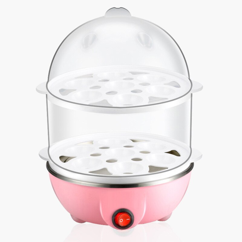 Double-Layer Egg Cooker Automatic Power-Off Steamer Stainless Steel Multifunctional Mini Steamer Poacher Kitchen Cooking Tool: Pink / EU