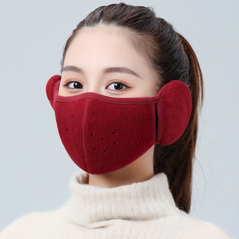 Winter Unisex Breathable Holes Mask Cold-Proof Thermal Mask Earmuffs Two-In-One Wrap Band Ear Warmer Outdoor Riding Ear Muff: Win Red