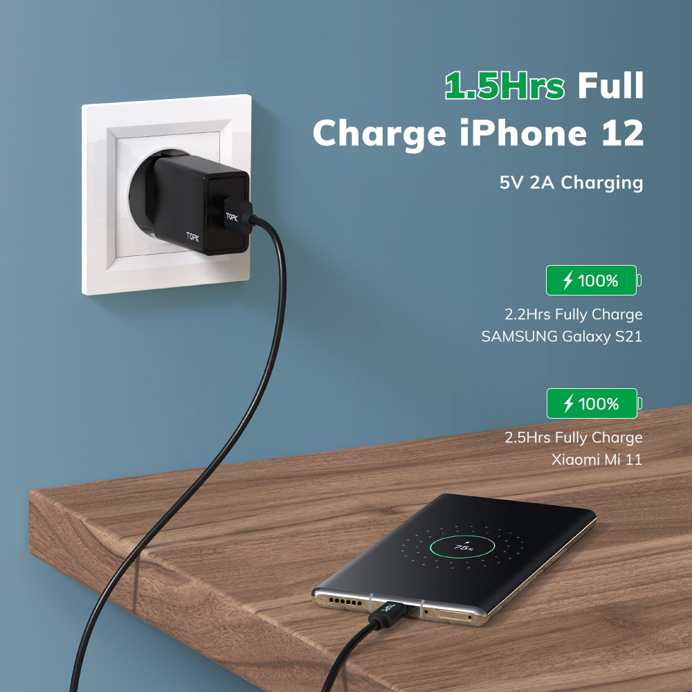 Topk B25 5V 2A Usb Charger Voor Iphone X 11 8 Snelle Wall Charger Eu Ons Adapter Mobiele Telefoon oplader Voor Samsung S10 Huawei Xiaomi