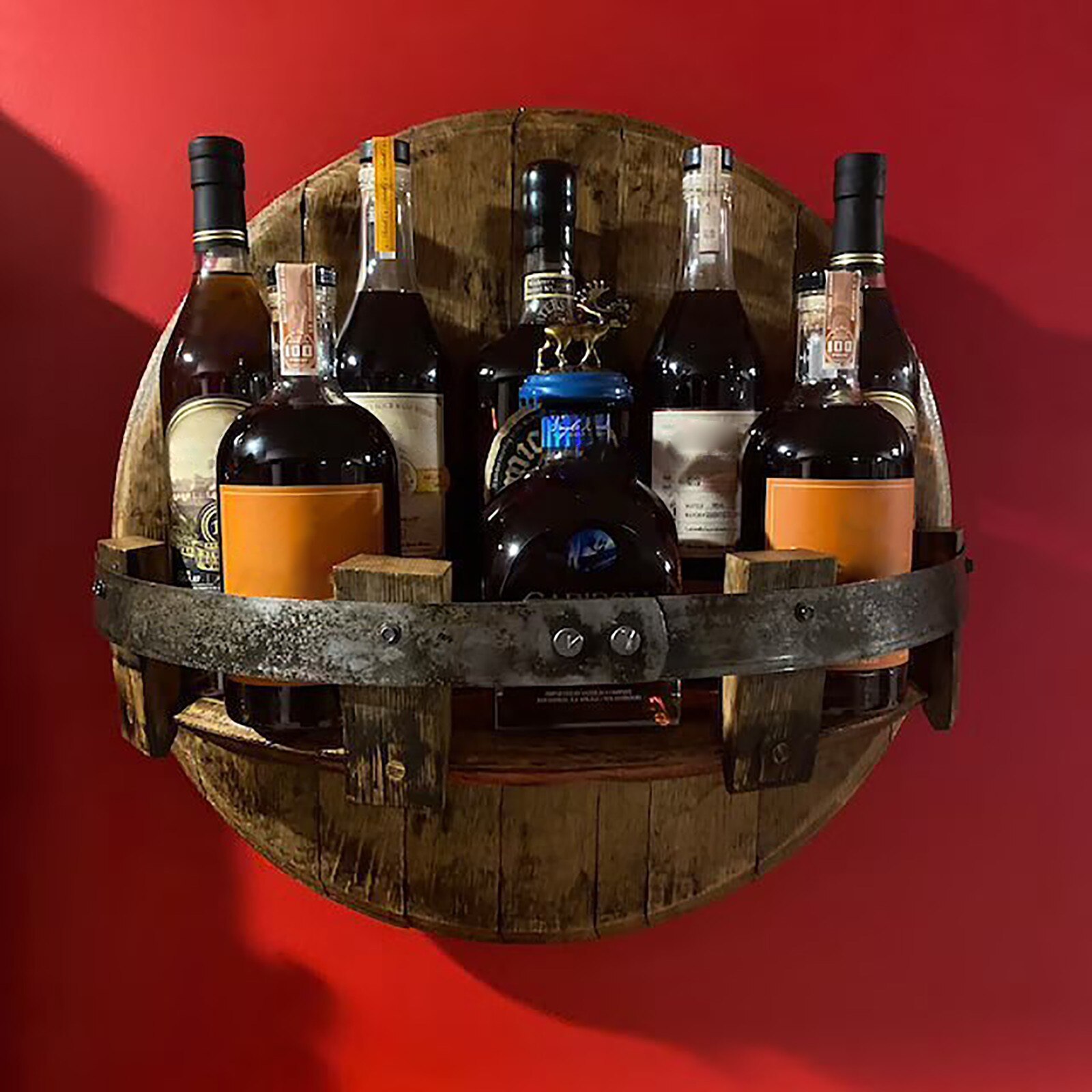 Wall-Mounted Wine Rack Hand Crafted Liquor Bottle Display Wall-Mounted Rack Hand Crafted Liquor Bottle Display Bar Shelves