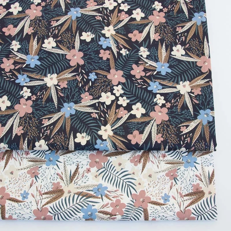 Syunss-tela de algodón con estampado Floral de hojas blancas, tejido artesanal, retales, costura de ropa de cama de juguete para bebé, colcha, tela Tilda