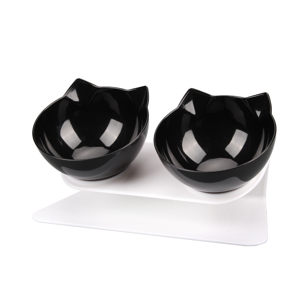 Cat Double Bowl Kitten Bowl Dog Bowl Transparent Material Non-slip Food Bowl With Protection Cervical Transparent Cat Supplies