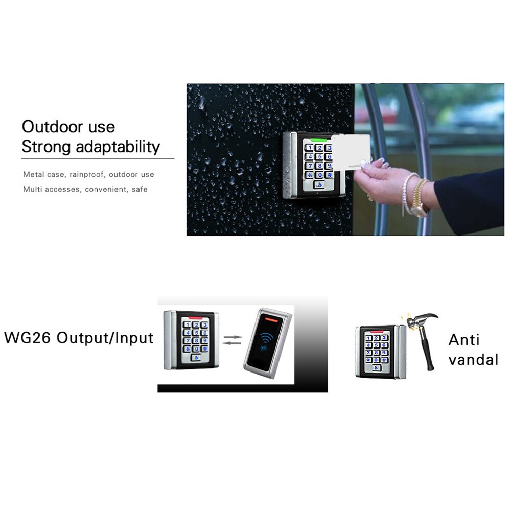 2000 Users RFID Access Control System with Backlight Keypad Metal 125khz card reader Waterproof metal access control outdoor key