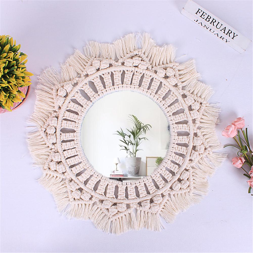 Seinälle ripustettava peili boho-tyylinen puuvillaköysi makrame pyöreä peili makuuhuone olohuone kylpyhuone seinäkoristepeili