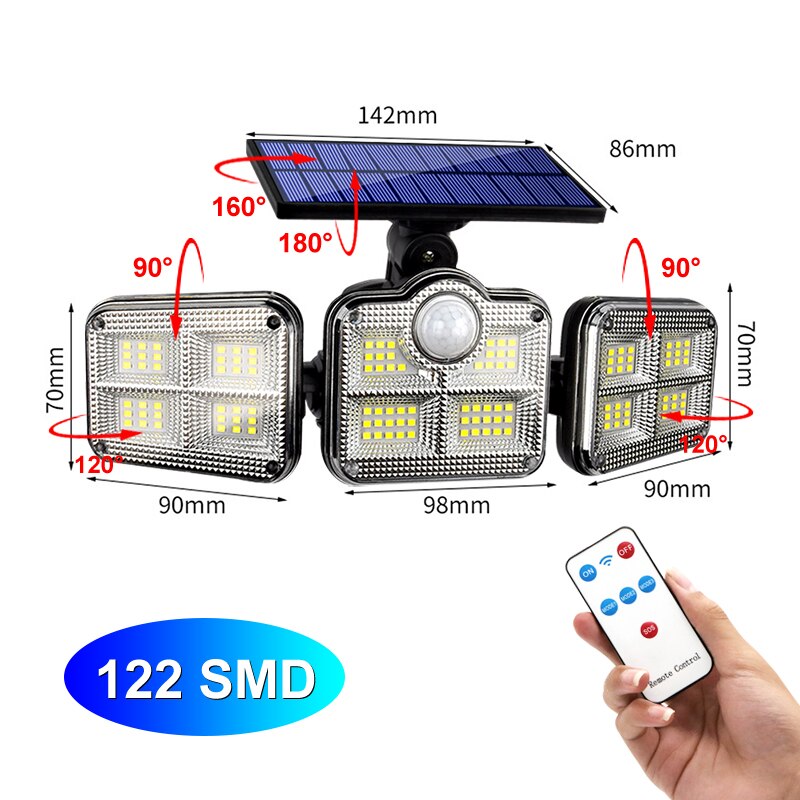 138 Smd Led Super Heldere Zonne-verlichting 120 Led IP65 Waterdichte Outdoor Indoor Solar Lamp Met Verstelbare Hoofd Breed Verlichting hoek: C-122 SMD