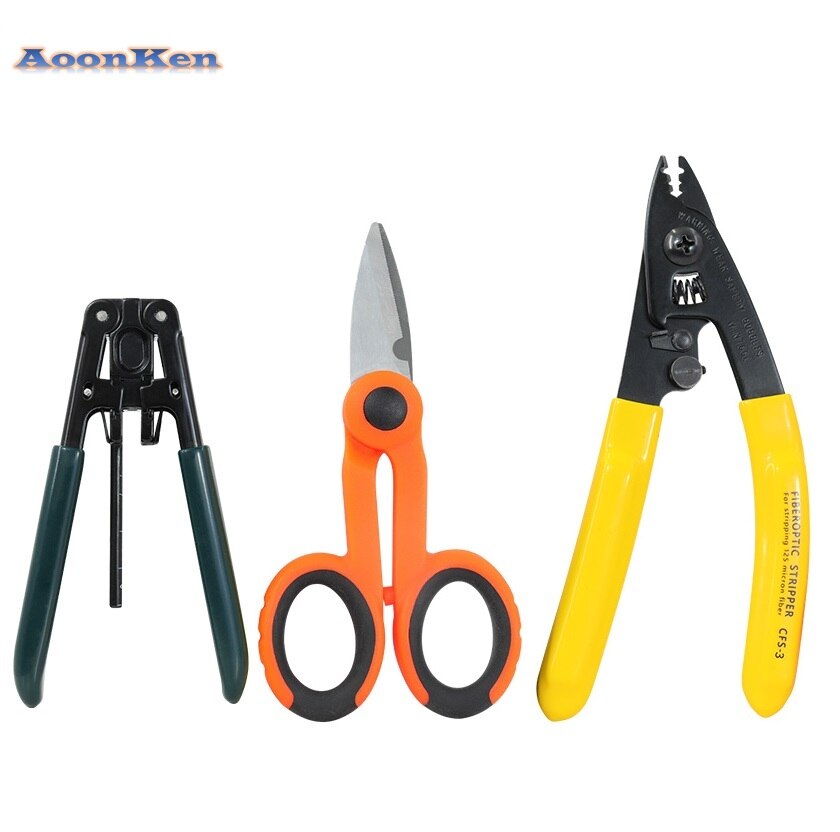 3 packs Fiber Optic Tool Kit Kevlar Scissors Double Hole Pliers Stripper and Fiber Optic Stripper CFS-3