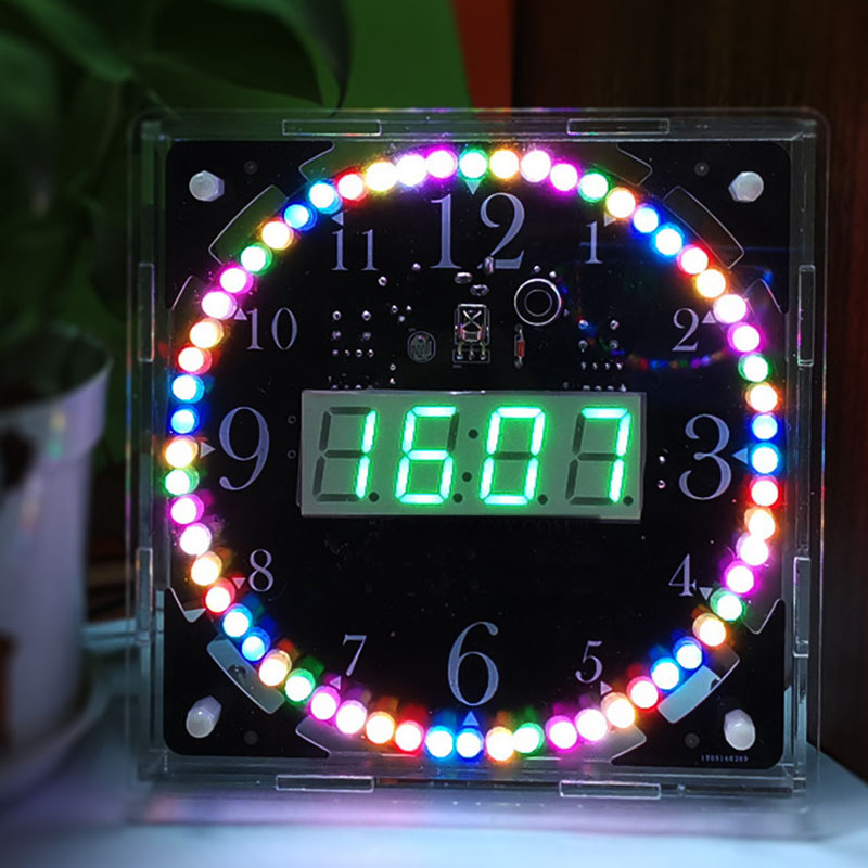 JFBL DIY Electronic Kit LED Clock Sodering Project Kit Colorful LED RGB Color Spectrum Music Alarm Clock Remote Control