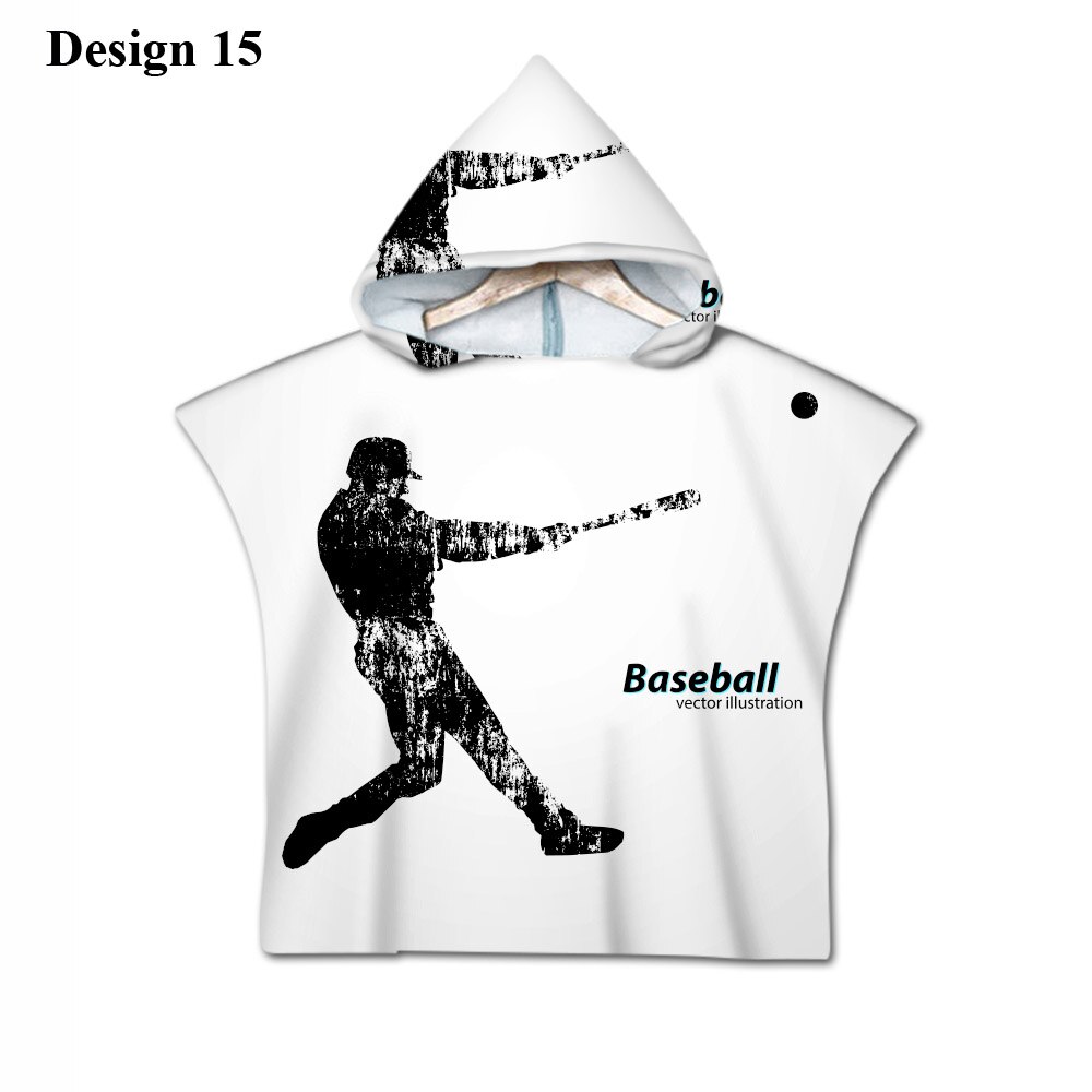 Nieuwigheid sport honkbal print baby kinderen kinderen capuchon handdoek zwembad bad strand poncho handdoek cape: Ontwerp 15
