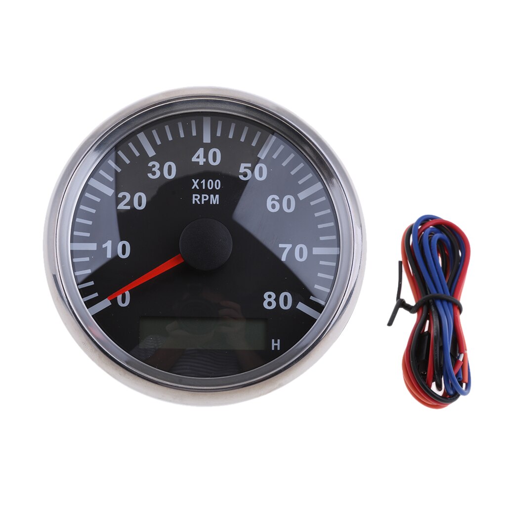 Waterproof 85mm Marine Tachometer Boat Tacho Gauge with Hour Meter 0-8000RPM 9V-32V #1
