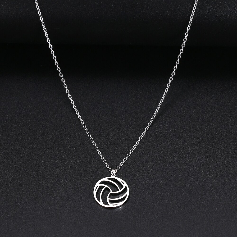 Collares de acero inoxidable para voleibol de playa, colgante de bola hueca, Collar de cadena, Collar de para mujeres y hombres, joyería, de