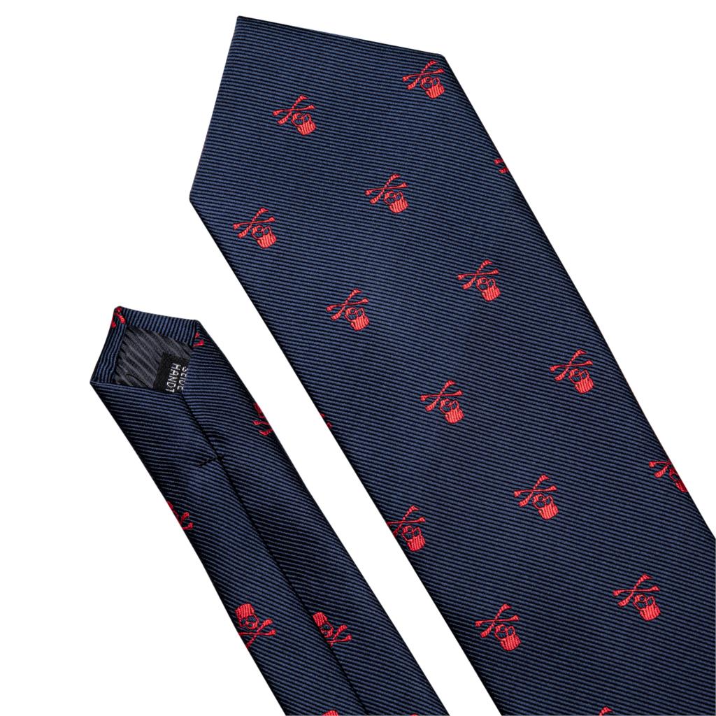 Red Skull Men Tie Set 8.5cm Silk Handkerchief Ties For Men Wedding Business Barry.Wang Gravata Necktie