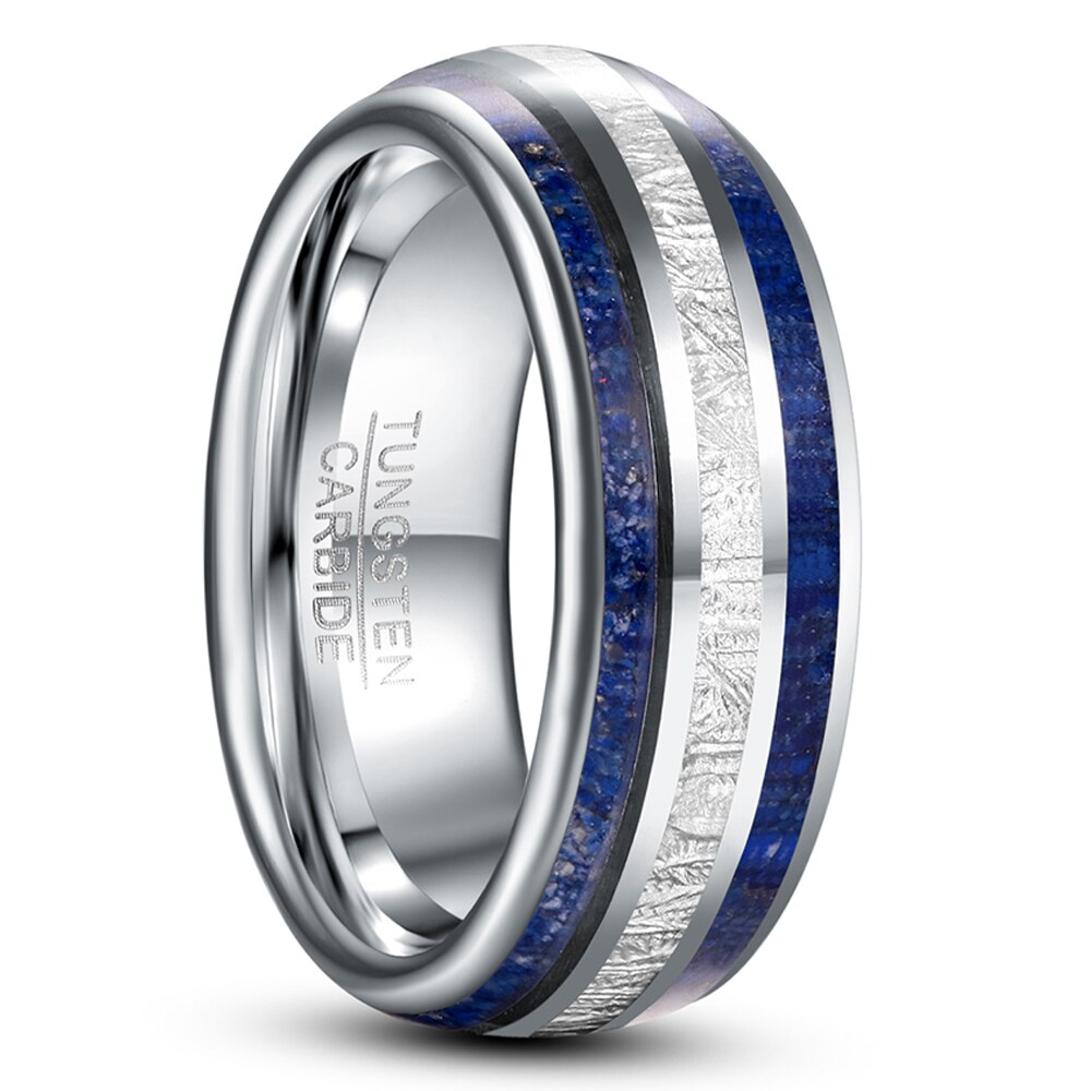 8Mm Imitatie Meteoriet Lapis Lazuli Tungsten Carbide Ring Mannen Wedding Ring Aaa