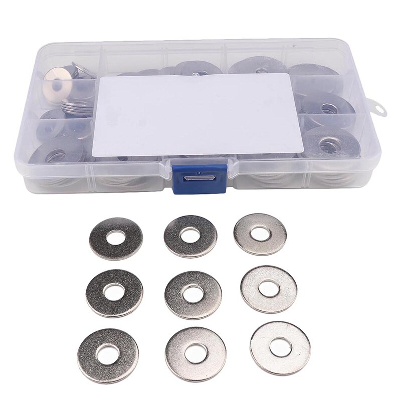 90PCS Boxed 304 Stainless Steel Washer Set 9 Specifications M6 M8 M10 Round Flat Washer Kit