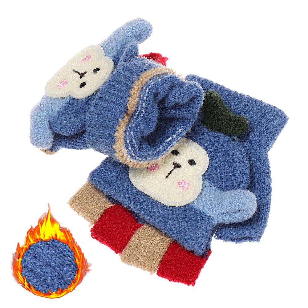 1 par bonito dos desenhos animados crianças luvas de malha meninos meninas inverno quente metade dedo flip superior luvas sem dedos para 3-8 anos de idade