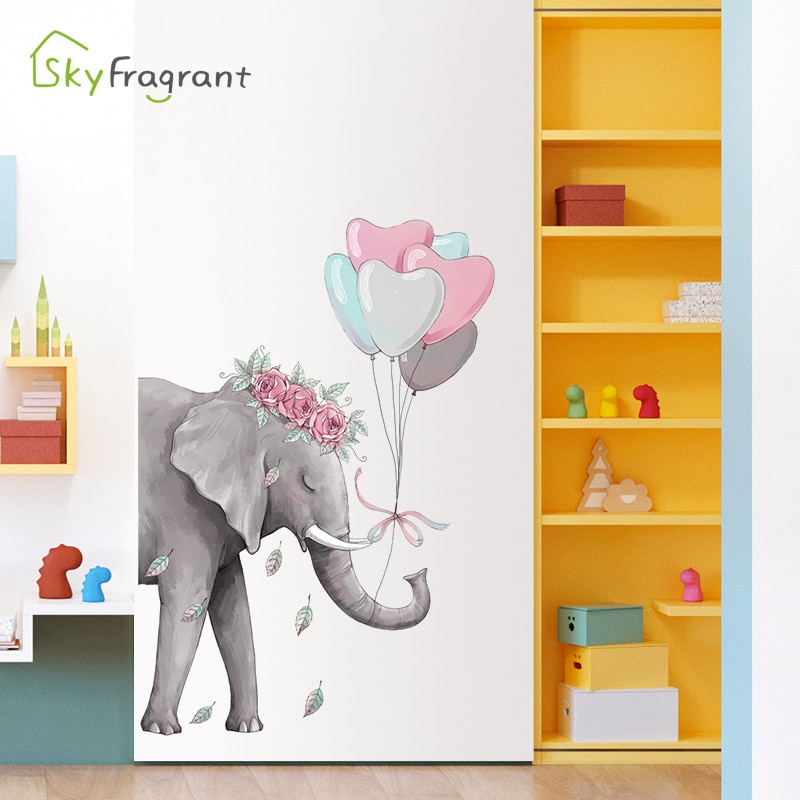 Miss elefant vägg klistermärke kärlek ballong klistermärken heminredning veranda dekoration vardagsrum dekoration sovrum vägg inredning