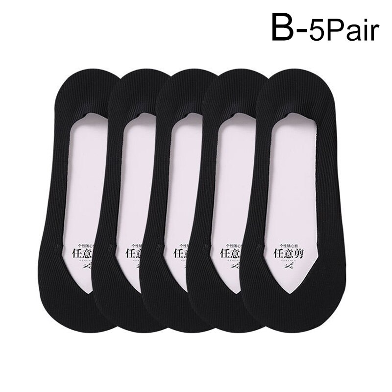 5Pairs Woman Ice Silk Invisible Boat Socks Women's Short Socks Female Ladies Shallow Mouth No Show Socks Slippers Summer Style: B