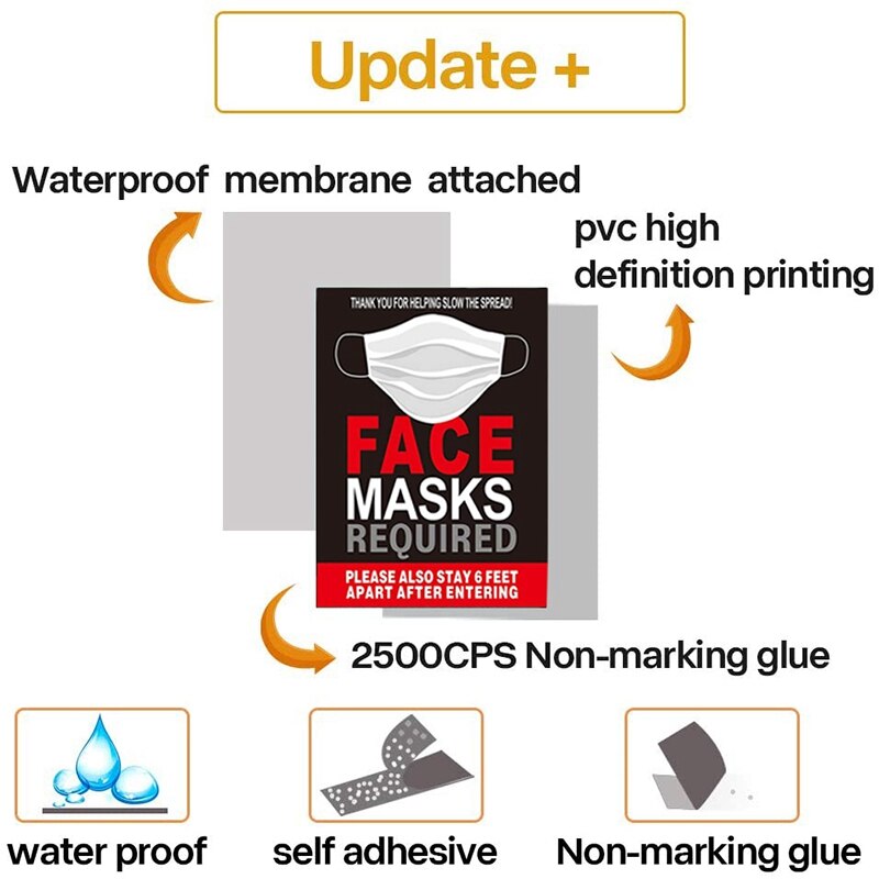 30PCS Face Mask Required Decals Stickers Social Distancing Sign Wall or Floor Signage Public Safety Decal for Office