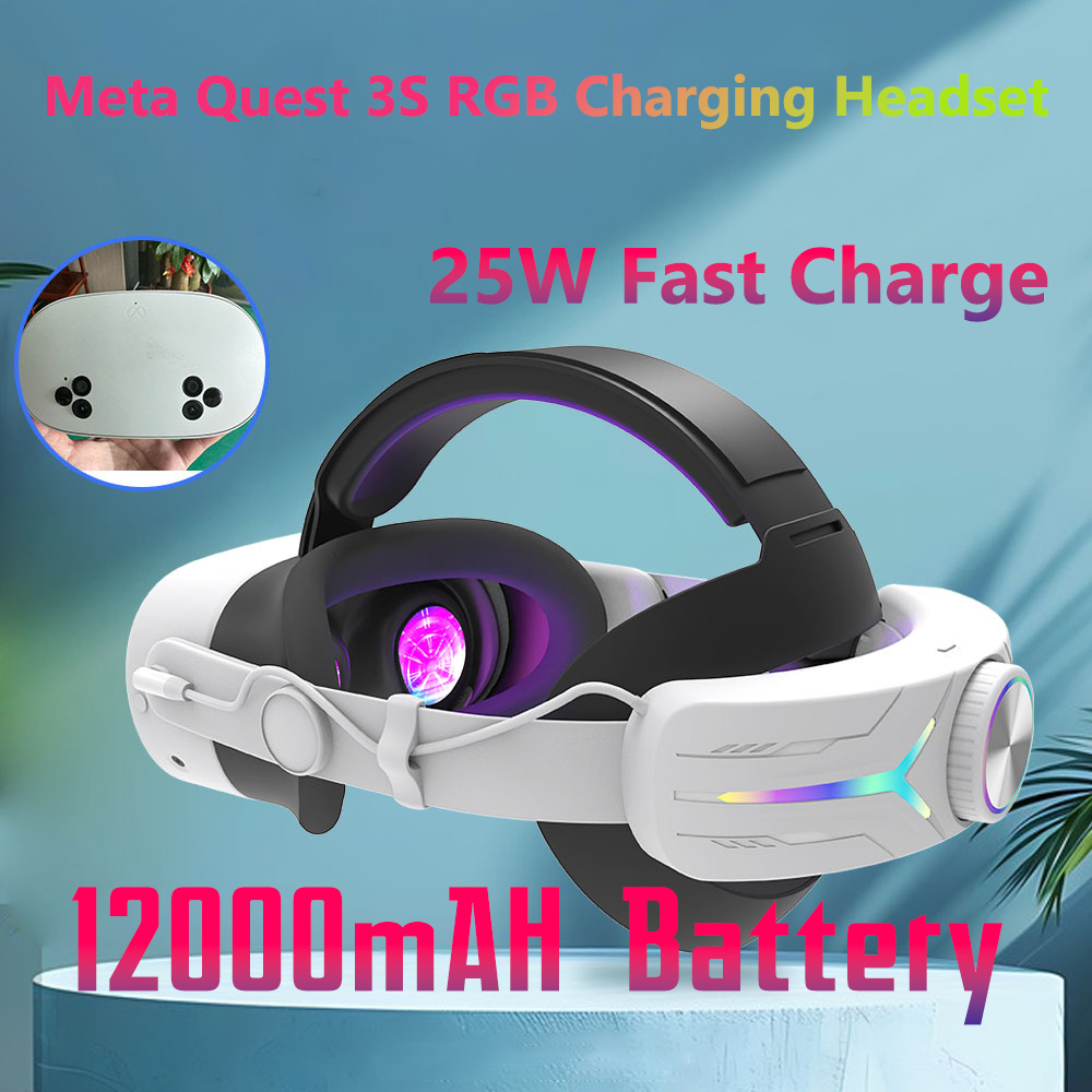 12000mAh Battery Pack Head Strap for Meta Quest 3s VR Accessories Oculus Quest 3 S RGB Eilte Halo Headstrap 25W Fast Charge