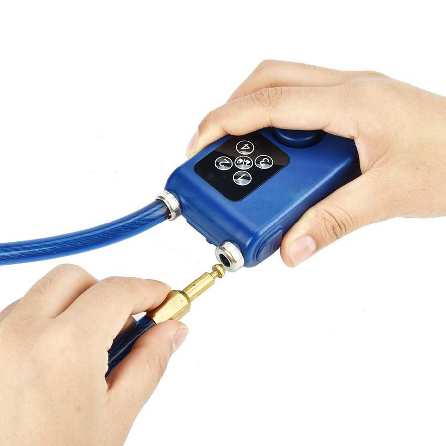 Cerradura de cadena antirrobo con alarma inteligente Y787 para puerta de bicicleta, Control de aplicación azul