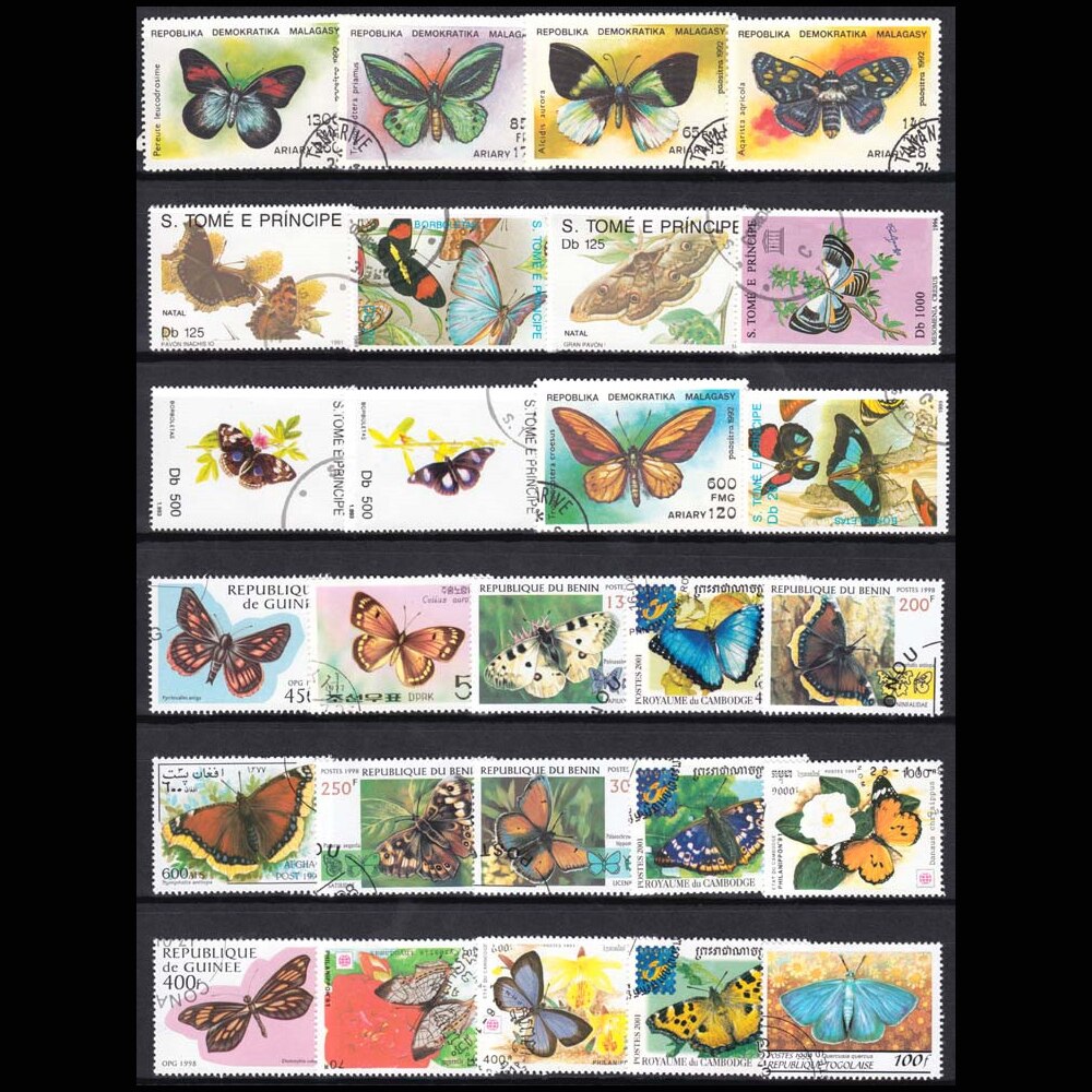 Parti 100 stk sommerfugle og møll originale frimærker med med frimærke god stand intet gentaget stempel
