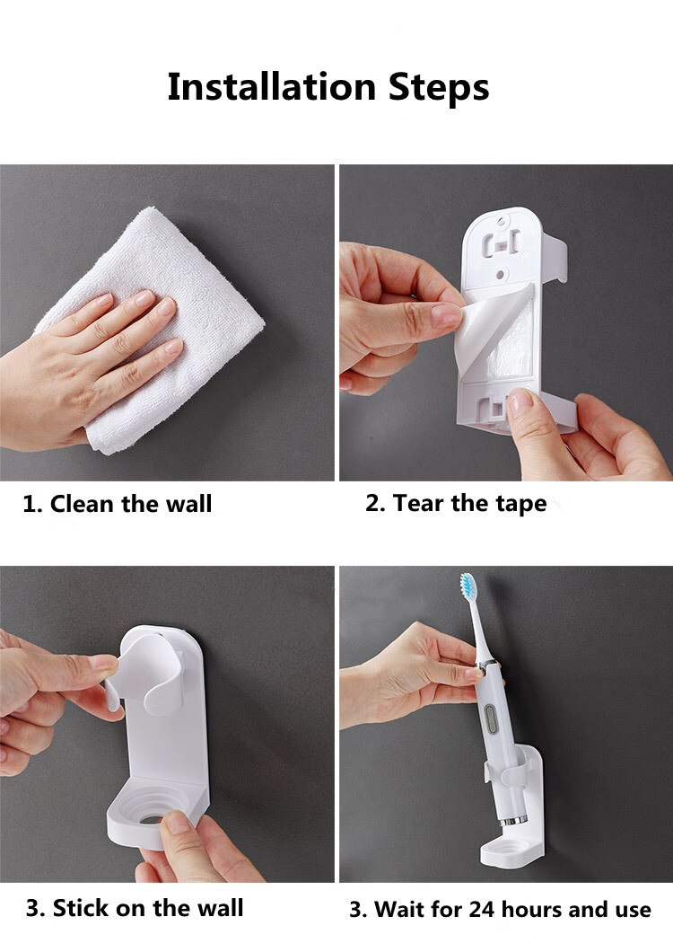 Wall-Mounted Toothbrush Stand Hanger Traceless Electric Toothbrush Holders Adults Kids Toothbrush Holder Bathroom Accessories