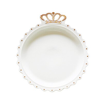 Plato grande de cerámica con corona dorada y diamantes, plato de joyería para desayuno, platos occidentales para comida y fruta, decoración de la bandeja para guardar artesanales: Golden Crown