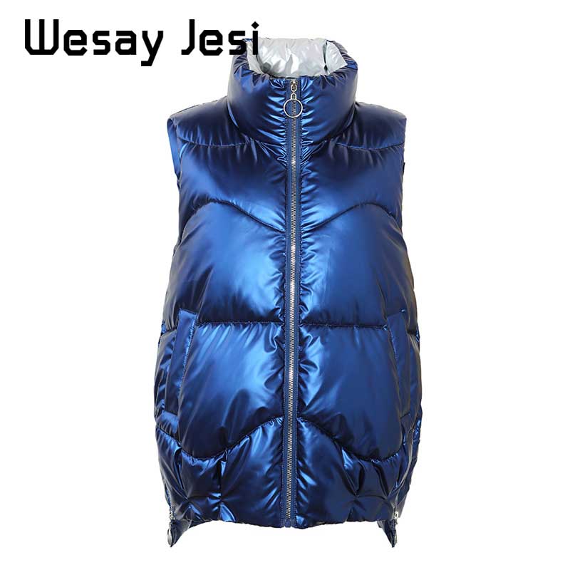 Brillant automne hiver femme gilet manteau décontracté brillant tissu gilet femmes épais imperméable sans manches dame veste grande taille