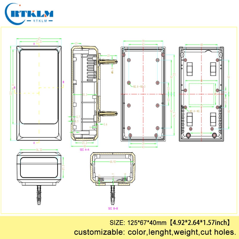 Wall mounting wire connectors plastic enclosure abs plastic project cases DIY custom electronics enclosures box 125*67*40mm