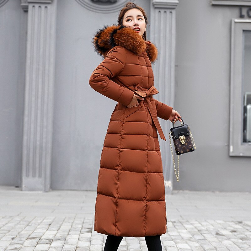chaquetas de mujer x-long delgada mujer chaqueta de invierno algodón acolchado cálido grueso señoras abrigo abrigos largos Parka: brown / Asian L