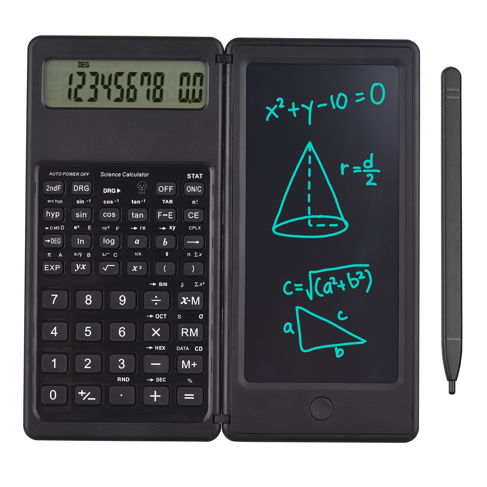 Lommeregner med lcd skrivetablet desktop regnemaskiner 10 -cifret display med stylus sletteknap tynd og foldbar