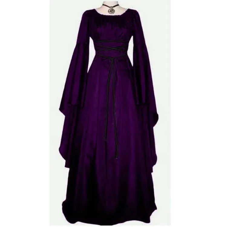 Robe Longue Vintage Style Medieval pour Femme, Tenue de Sol Gothique, Retro, Cosplay, ixd'Halloween et Carnaval, 303