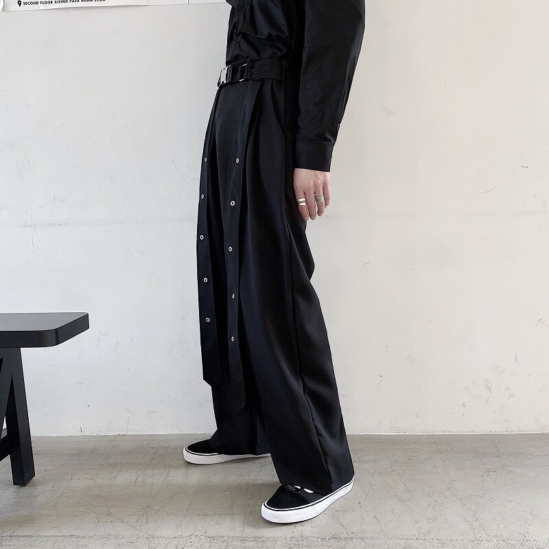 Mænd streetwear løse punk gothic bukser scene show bukser mænd bånd bælte afslappet bukser med lige brede ben