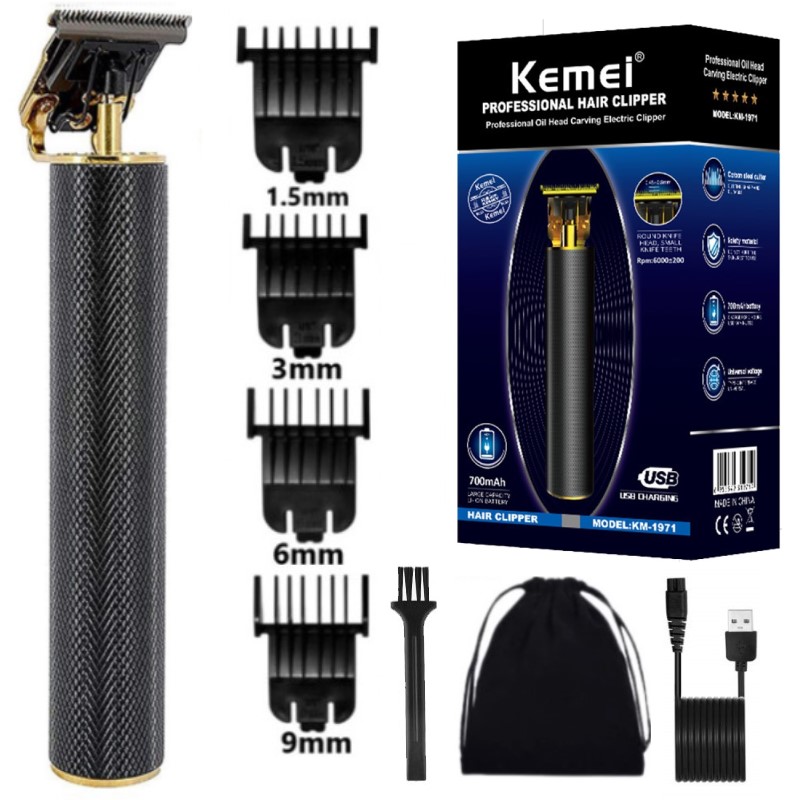 Kemei 1971 Oplaadbare kapper tondeuse voor mannen elektrische professionele baard tondeuse snoer/snoerloze haar snijmachine: Black