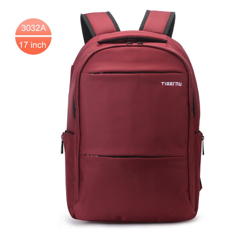 Tigernu-mochila a prueba de salpicaduras para hombre, mochila de negocios para ordenador, informal, bolsa impermeable para ordenador portátil: Red 3032A 17