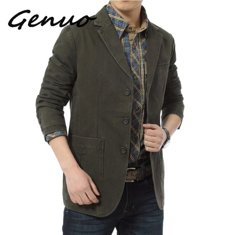 Blazer Mannen Casual Blazers Katoen Denim Parka Mannen Slim Fit Jassen Legergroen Kaki Grote Maat M-XXXL 4XL Buiten uitloper Jas