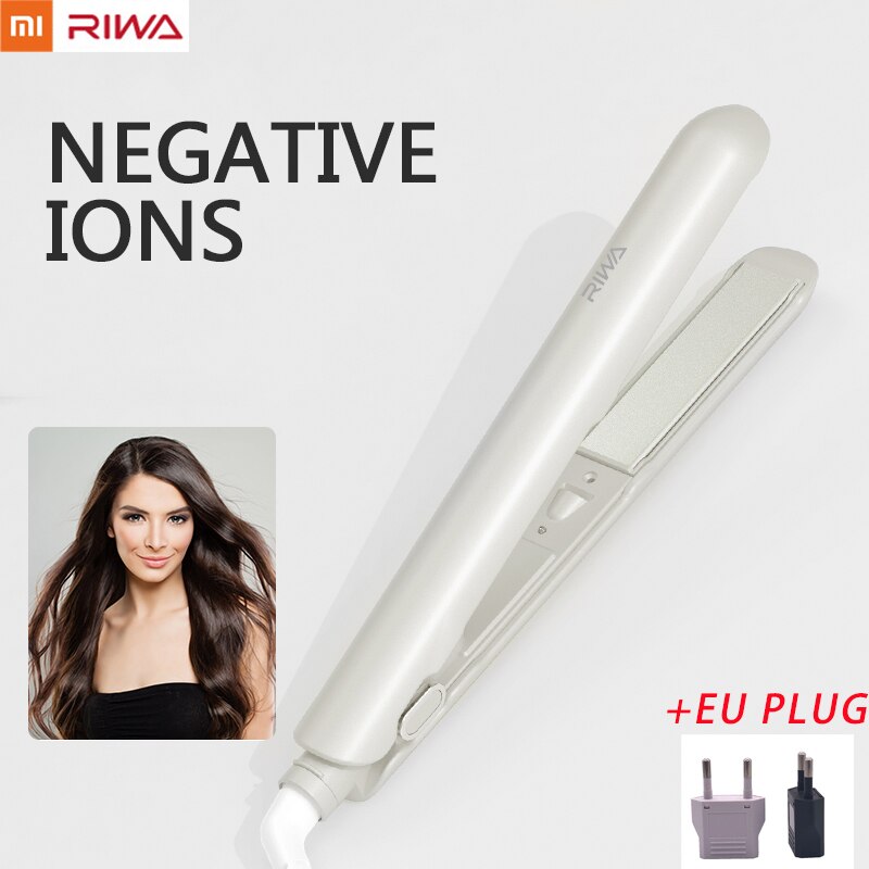 Riwa Hair Straightener Curler Waver Styling Tools Negative Ion Essential Oil Coating Hair Care Clip 32MM Styling Tools Curler: WHITE EU PLUG