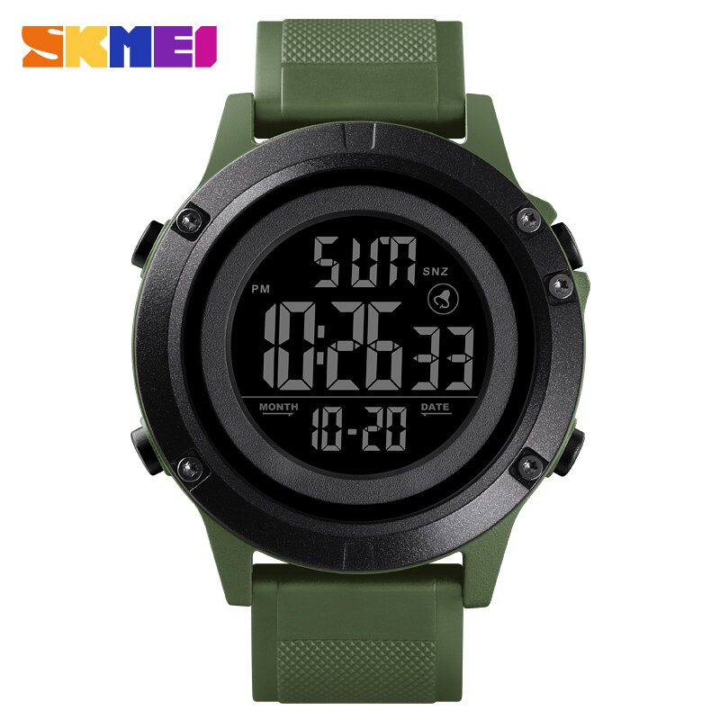 Skmei herr digital klocka 2 tid vattentät sport armbandsur herr date week väckarklocka elektronisk herrklocka montre homme 1508: Armégrönsvart