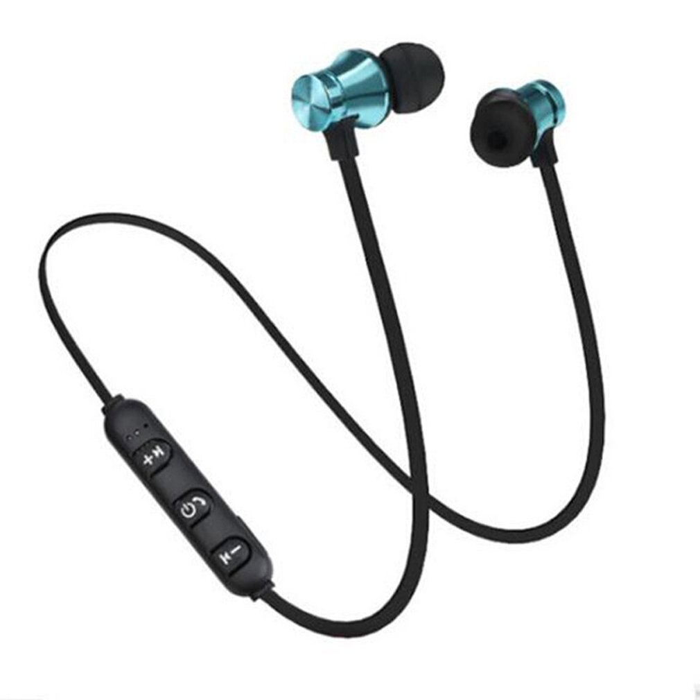 Sports kører bluetooth trådløs øretelefon magnetisk headset med mikrofon aktivt støjreducerende headset til telefoner og musik bas: Blå
